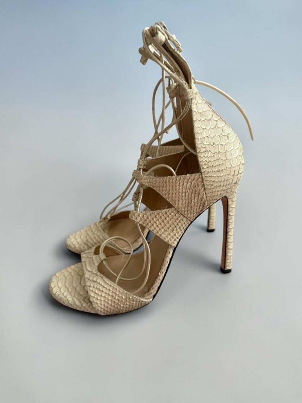 STUART WEITZMAN Beige Snake Print Lace Up Sandals Heels Size 9